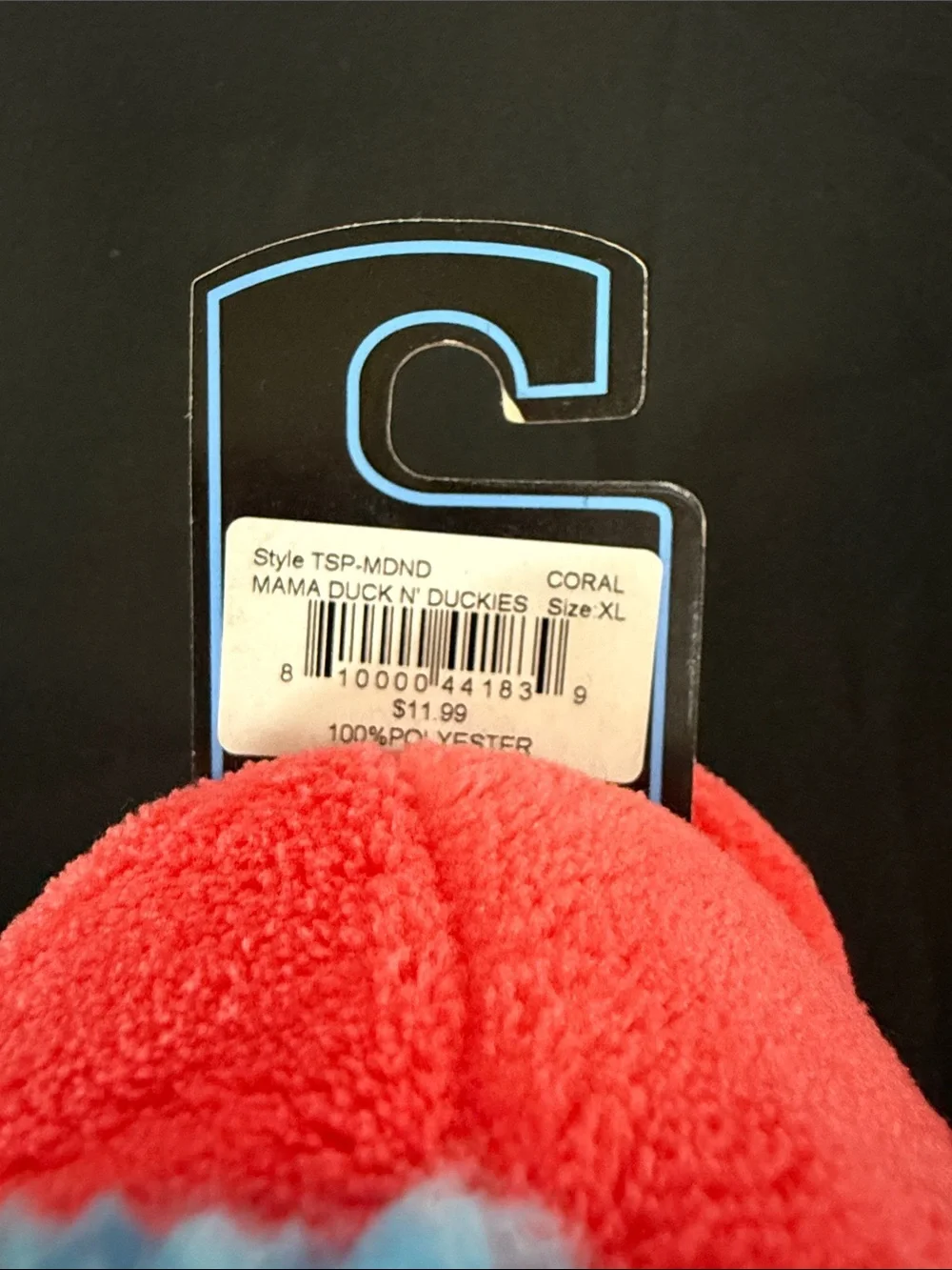 Snoozies! Toddlers Plush Slippers - Red with Blue Lining, Duck Embroidery